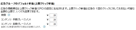 広告グループのデフォルト単価 (上限クリック単価)